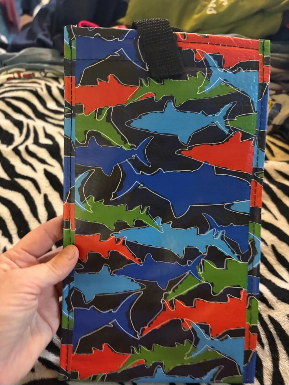 Shark Print Vinyl lunch Tote - Multicolor waterproof insulated